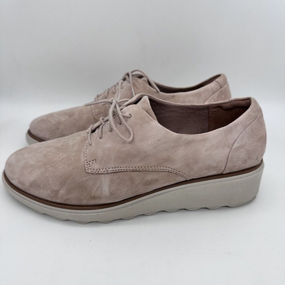 Clarks Women's Sharon Noel Oxford Size 10 Platform Lace Up Shoe Pink Suede